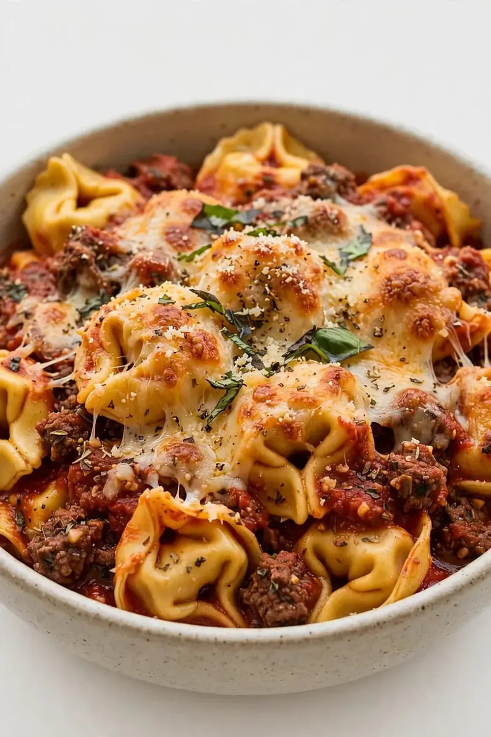 Baked Cheese Tortellini with Beef Marinara