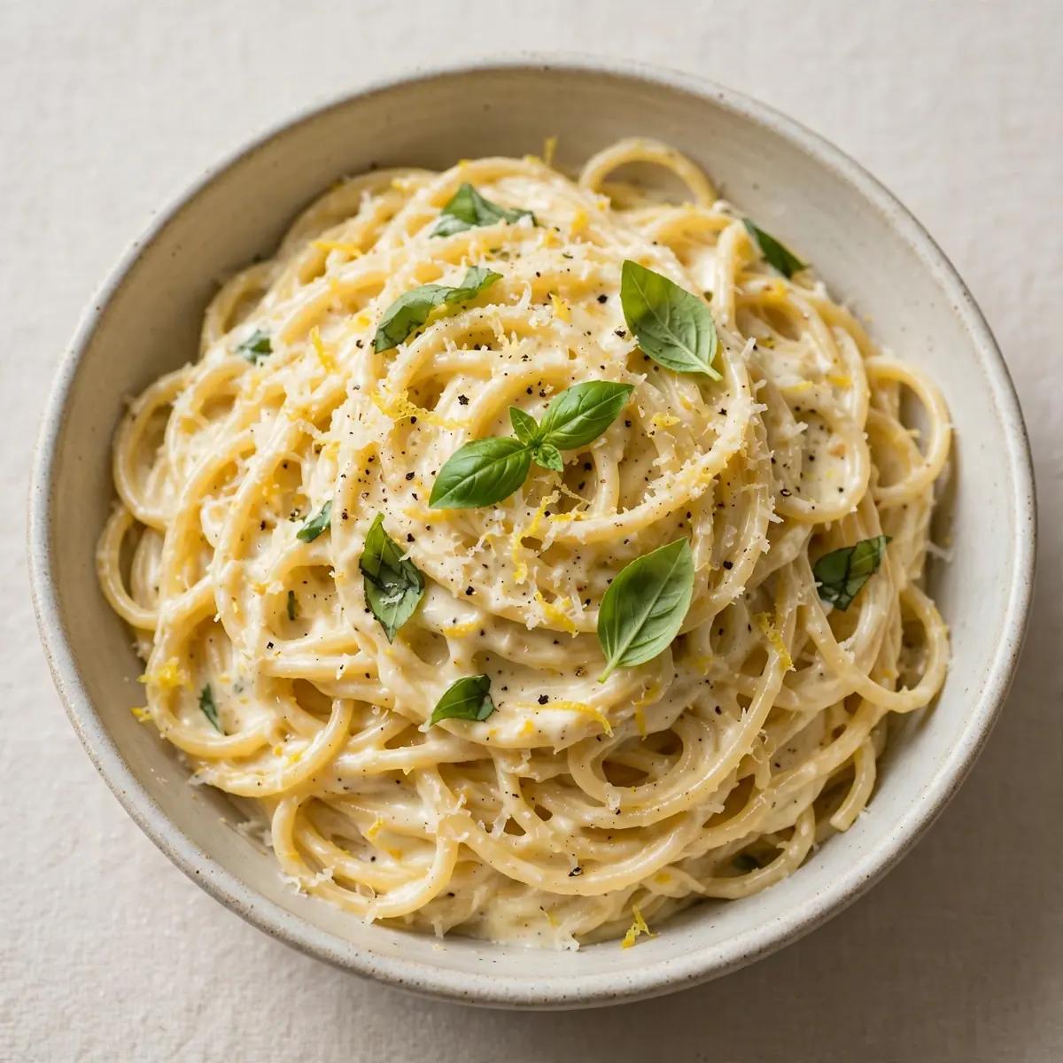 Cremige Zitronen-Pasta mit frischem Basilikum