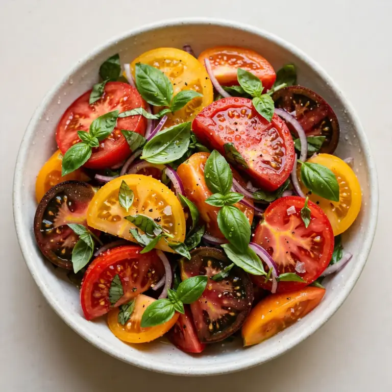 Eindrucksvoller Heirloom-Tomaten-Basilikum-Salat für Gäste