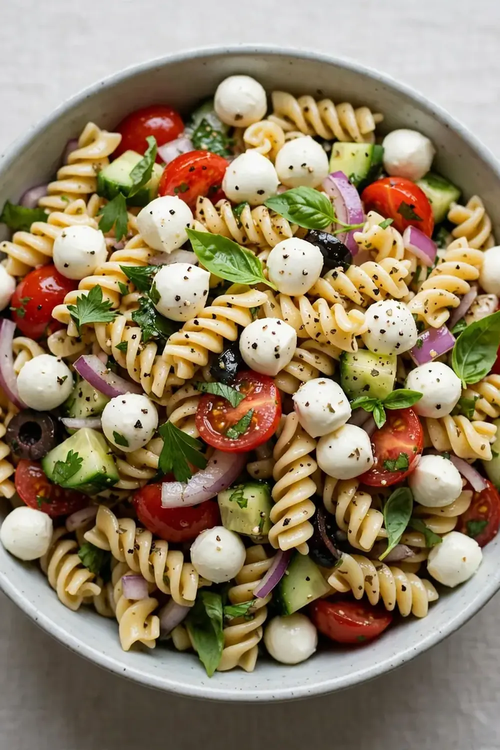 pasta salad fresh mozzarella pearls