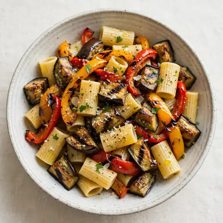 Gegrillte Paprika-Auberginen-Pasta