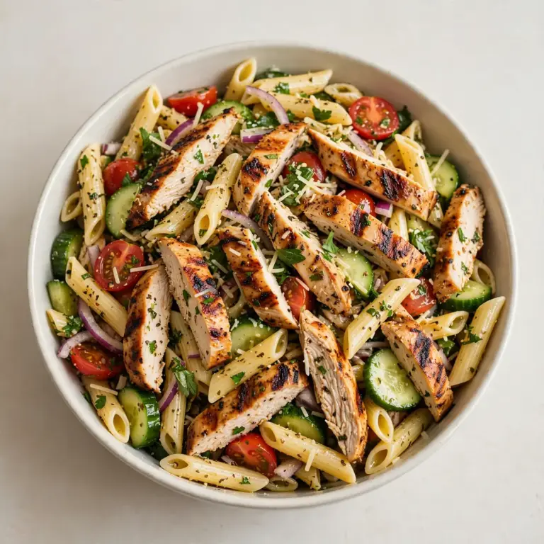Gegrilltes Hähnchen-Nudelsalat, einfach & schnell