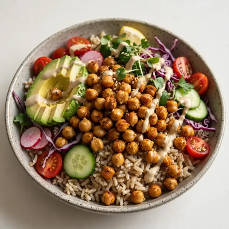 Impress Gästen mit Geröstete Kichererbsen-Brown Rice Bowl