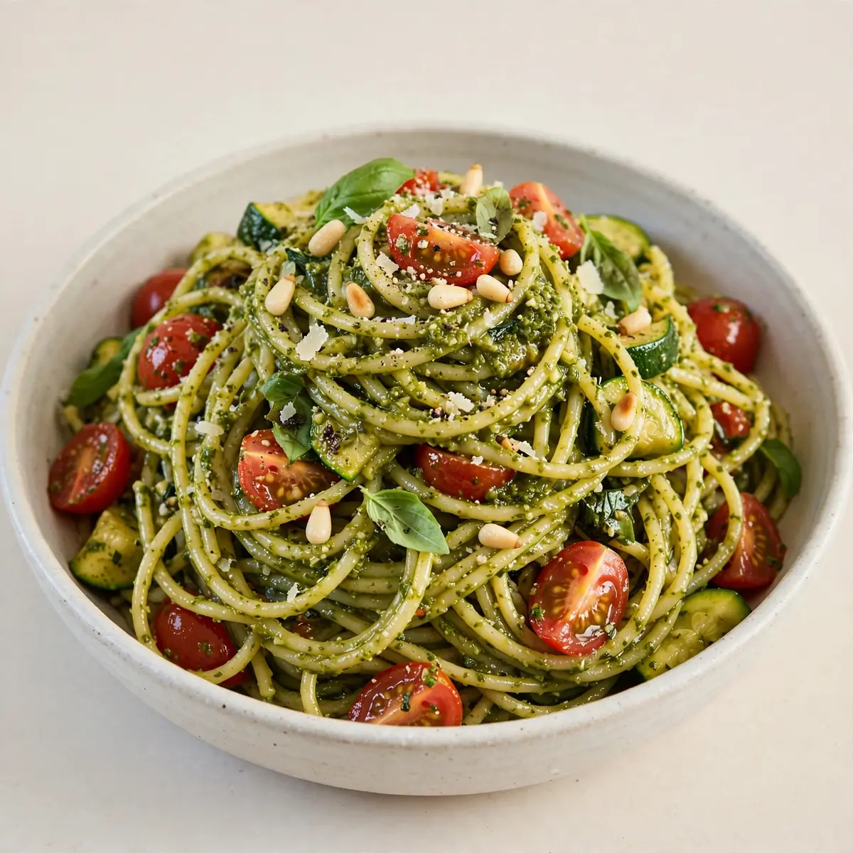 Leichtes Sommer-Pesto-Pasta-Gericht