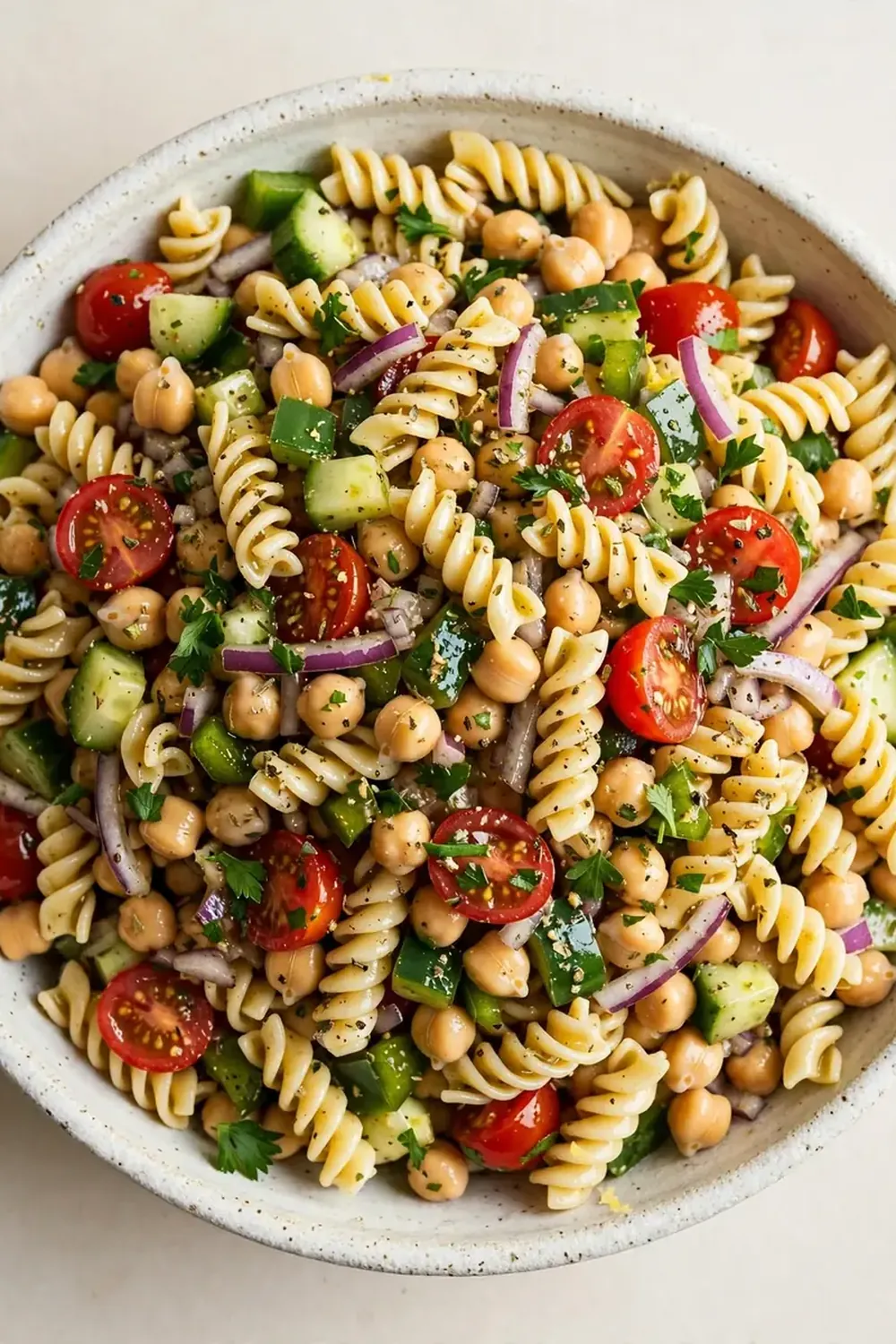 no-bake pasta salad chickpeas