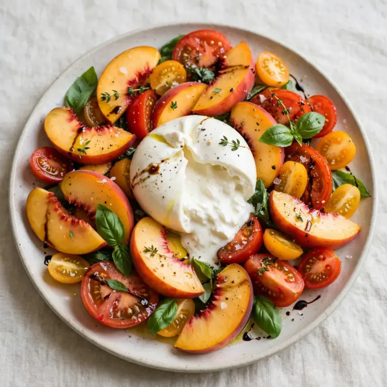 Pfirsich-Tomaten-Burrata-Salat – Restaurantstil für Gäste