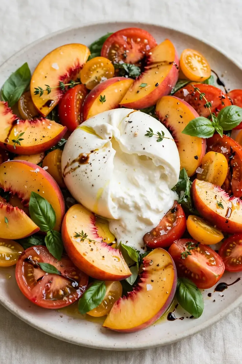 Fresh Peach and Tomato Burrata Salad