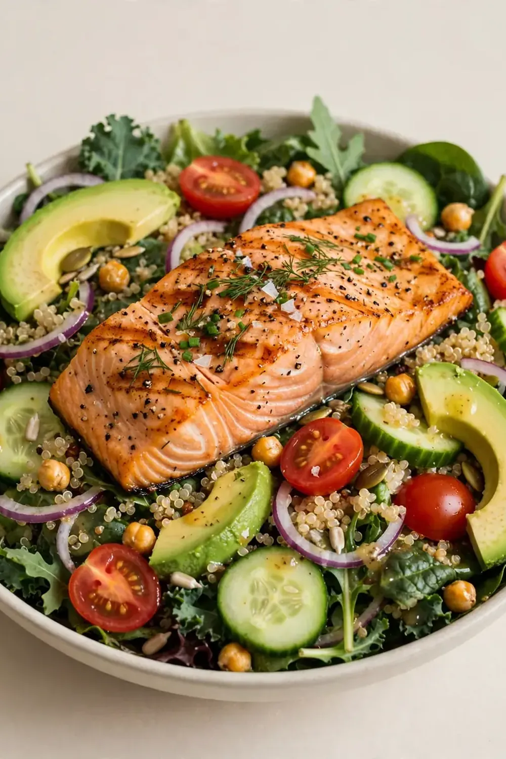 Grilled Salmon and Avocado Power Salad