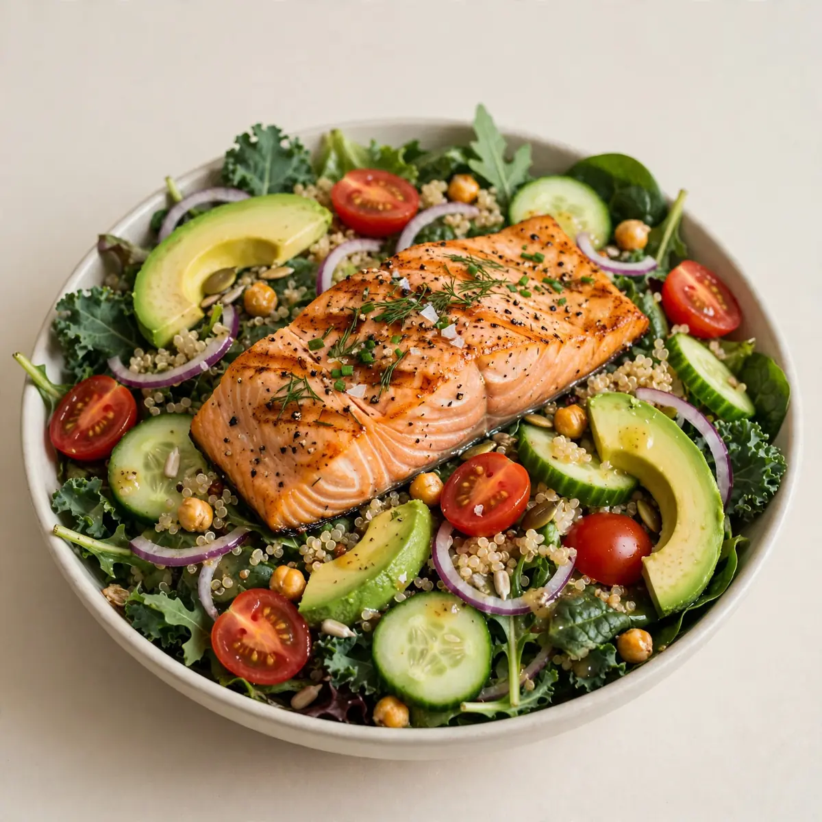 Restaurant-Qualität: Gegrillter Lachs-Avocado-Power-Salat
