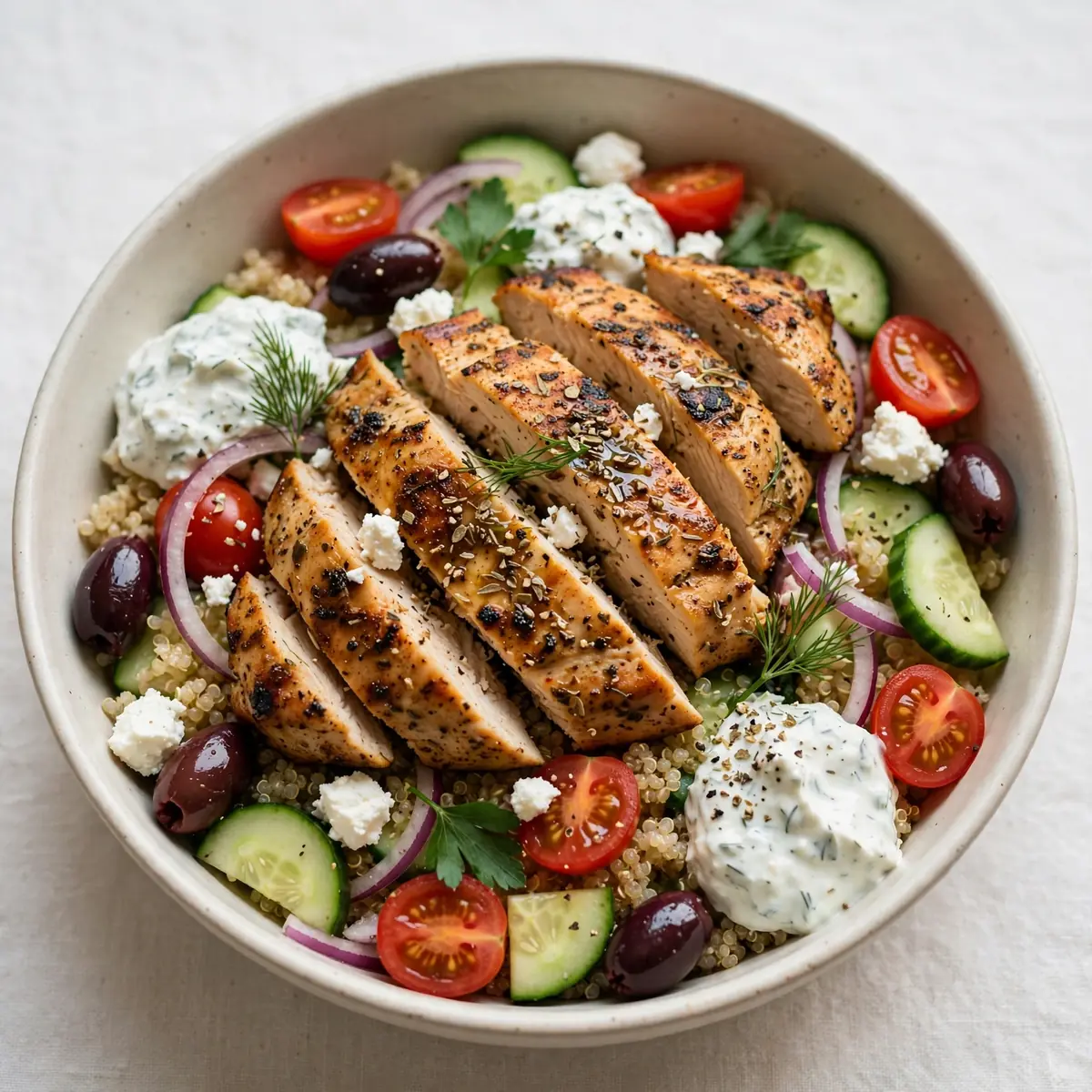 Restaurant-Qualität Griechisches Chicken-Quinoa-Protein-Bowl