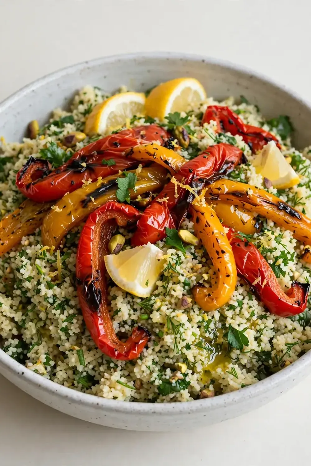 Lemon Herb Couscous Bowl with Roasted Peppers