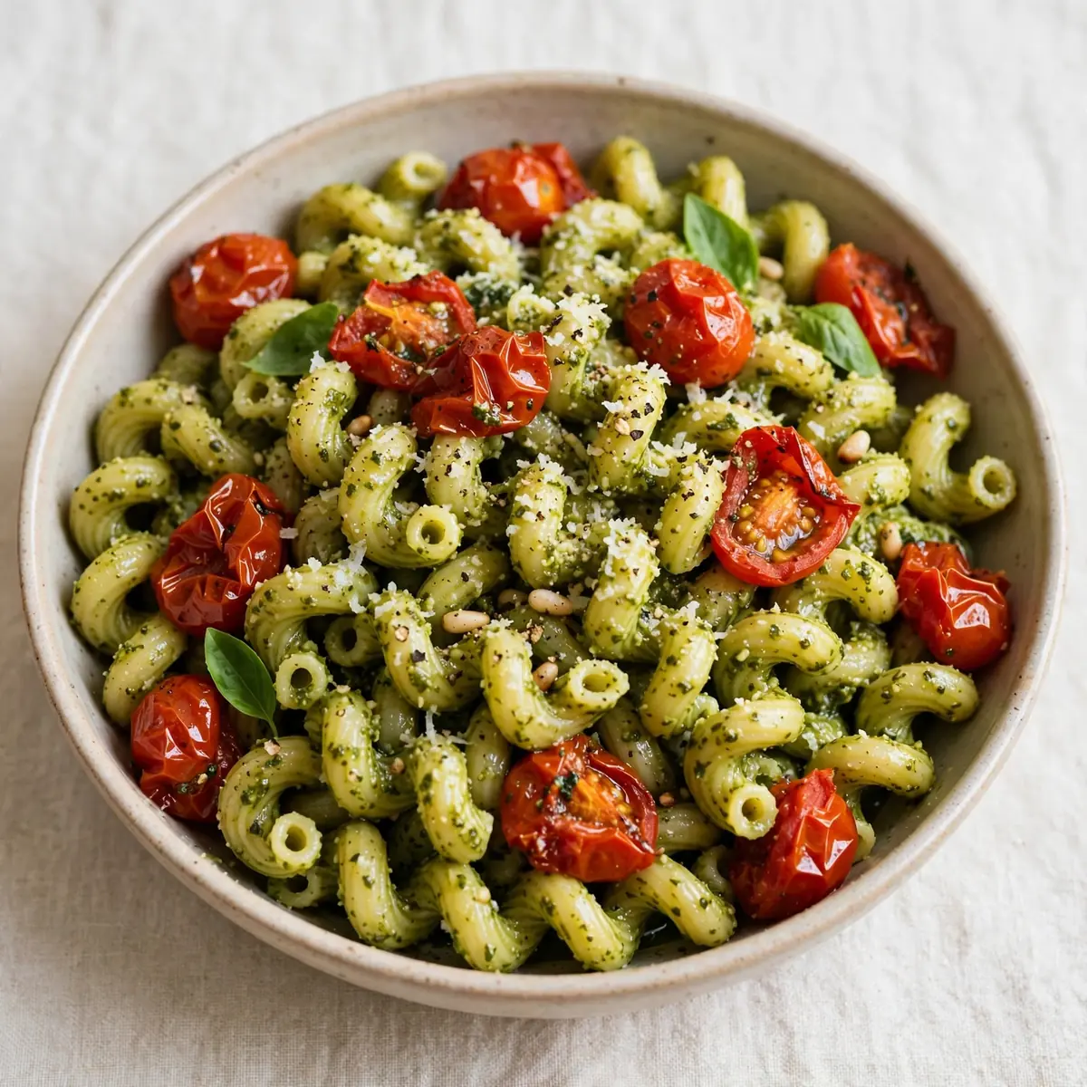Restaurant-Rezept Pesto Cavatappi mit gerösteten Kirschtomaten