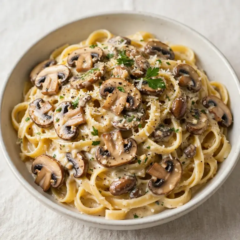 Restaurant-Taugliche Cremige Knoblauch-Pilz-Fettuccine