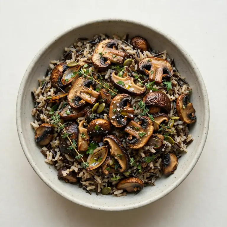Restaurant-Wild Rice Bowl mit gerösteten Pilzen