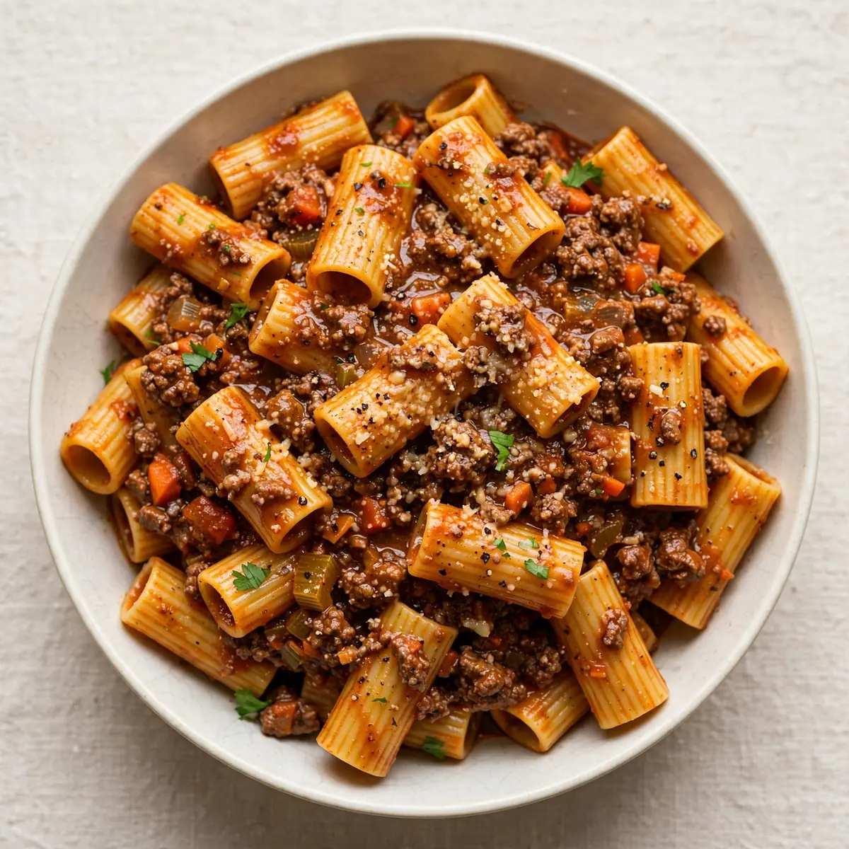 Restaurant-Würdig: Klassische Beef Bolognese mit Rigatoni