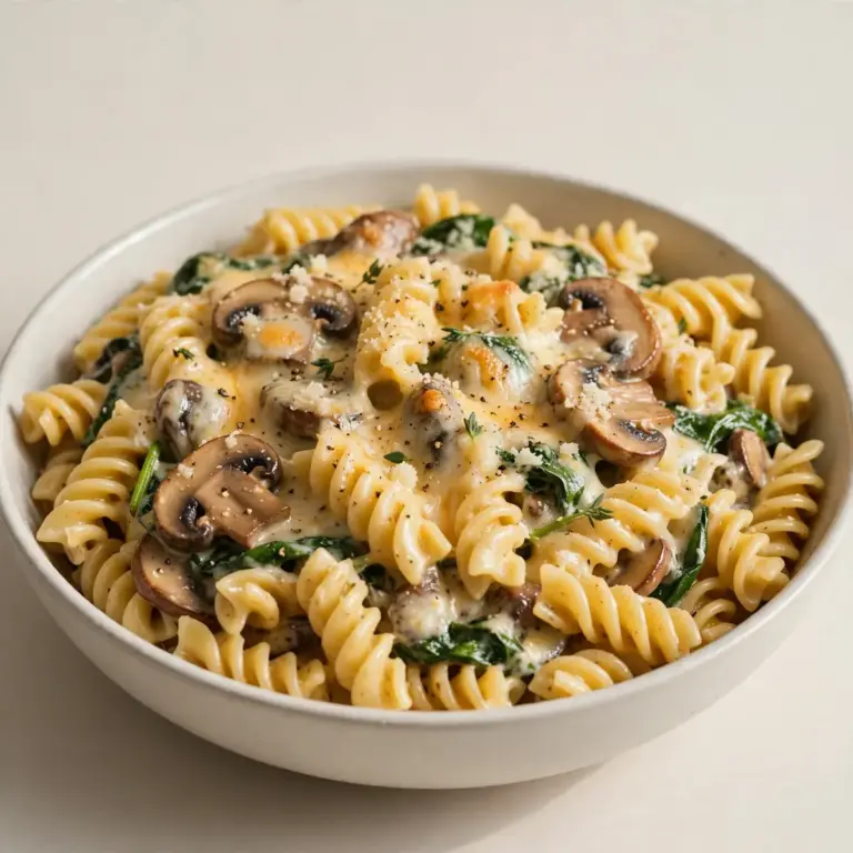 Restaurant-Würdige Käsige Pilz-Spinat-Rotini