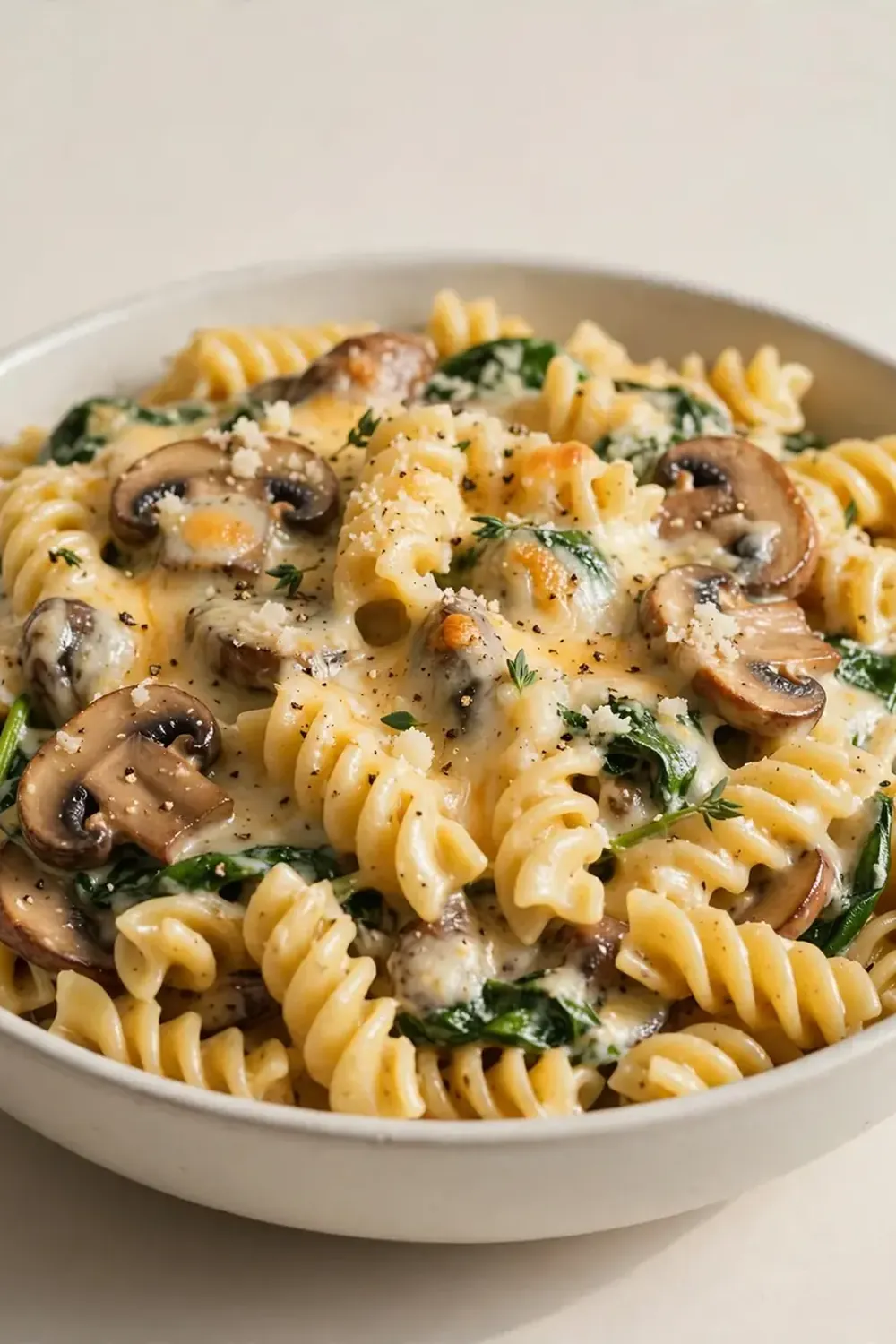 Cheesy Mushroom and Spinach Rotini