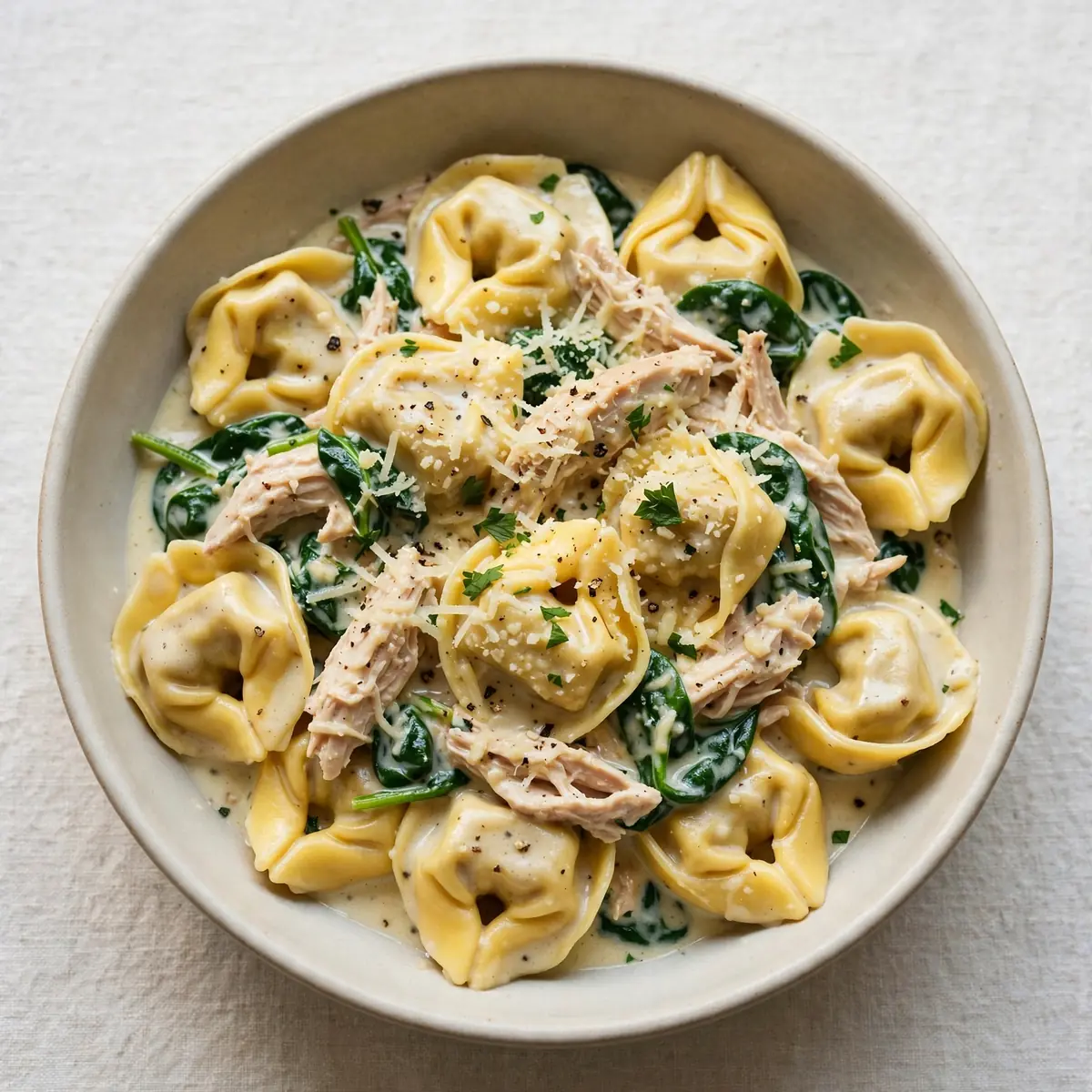 Restaurant-Würdiges Cremiges Chicken-Spinat-Tortellini