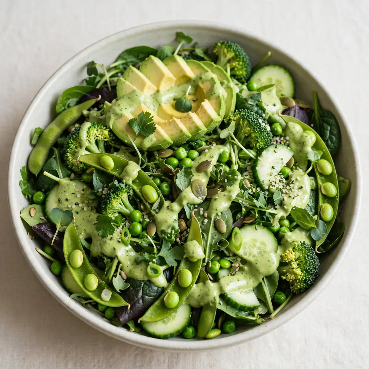 Restauranttauglicher Alles-grüner Salat mit Avocado-Dressing