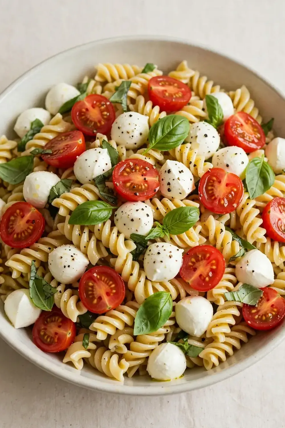 Caprese Pasta Salad with Cherry Tomatoes and Mozzarella