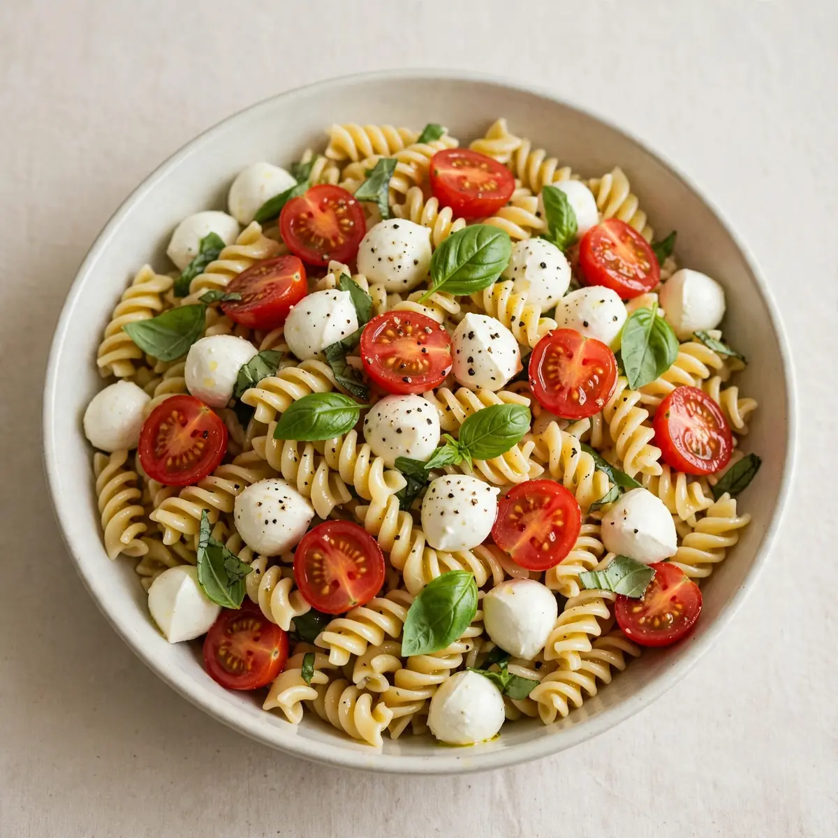 Restauranttauglicher Caprese Pasta Salad mit Kirschtomaten