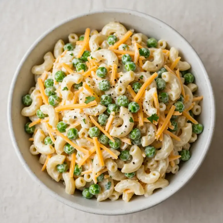 Restauranttauglicher Cremiger Macaroni Salad mit Cheddar und Erbsen