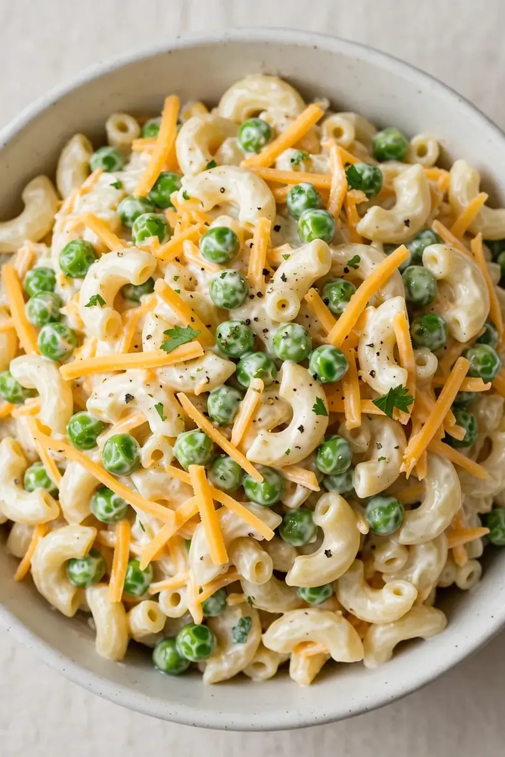 Creamy Macaroni Salad with Cheddar and Peas