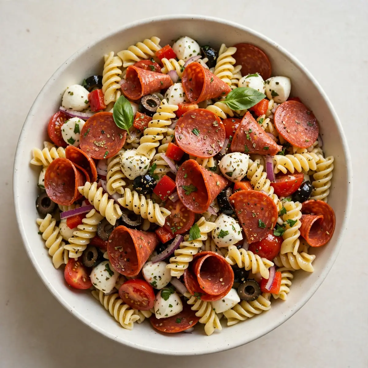 Restauranttauglicher Italian Pasta Salad mit Beef Pepperoni & Mozzarella
