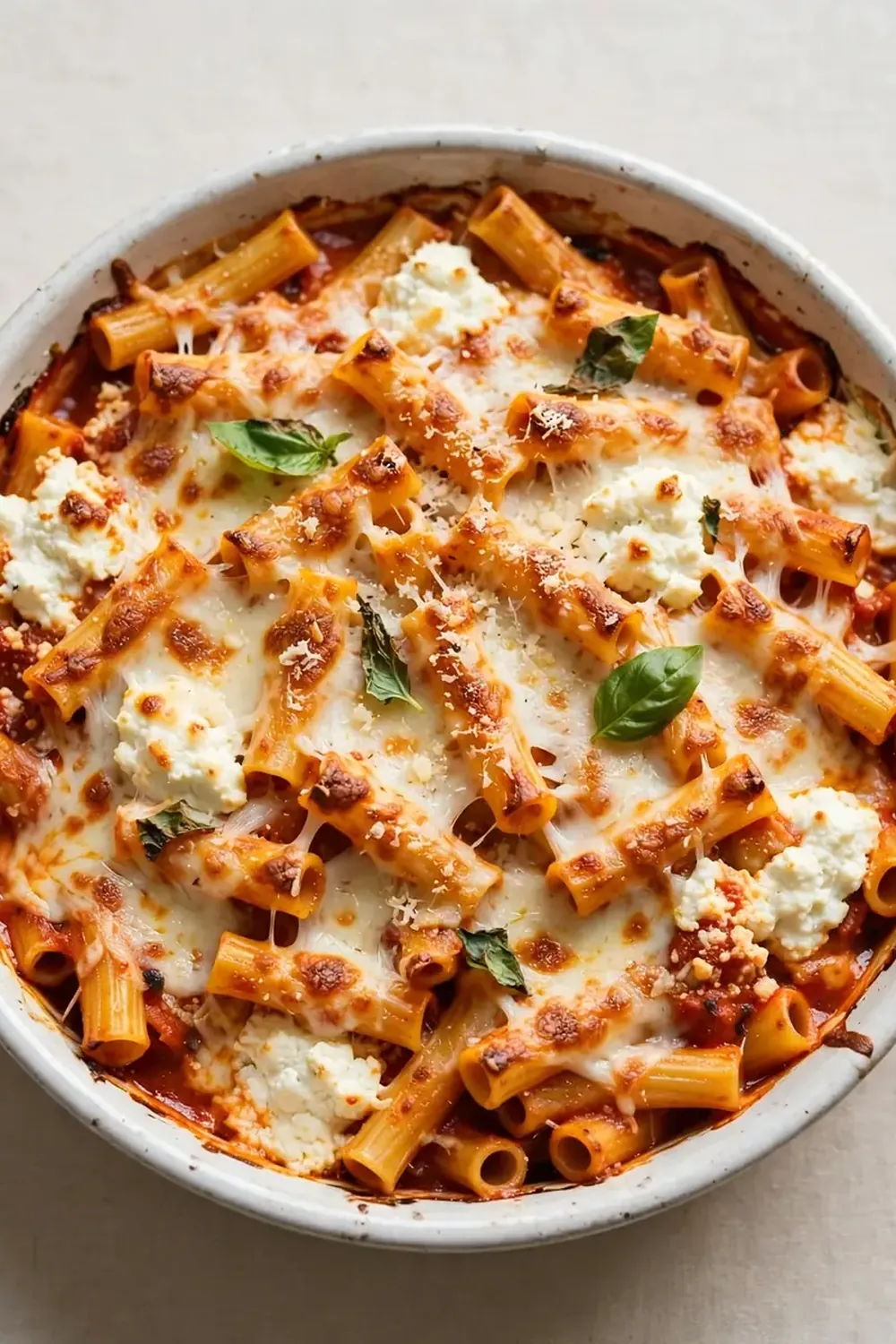 Classic Baked Ziti with Ricotta and Mozzarella