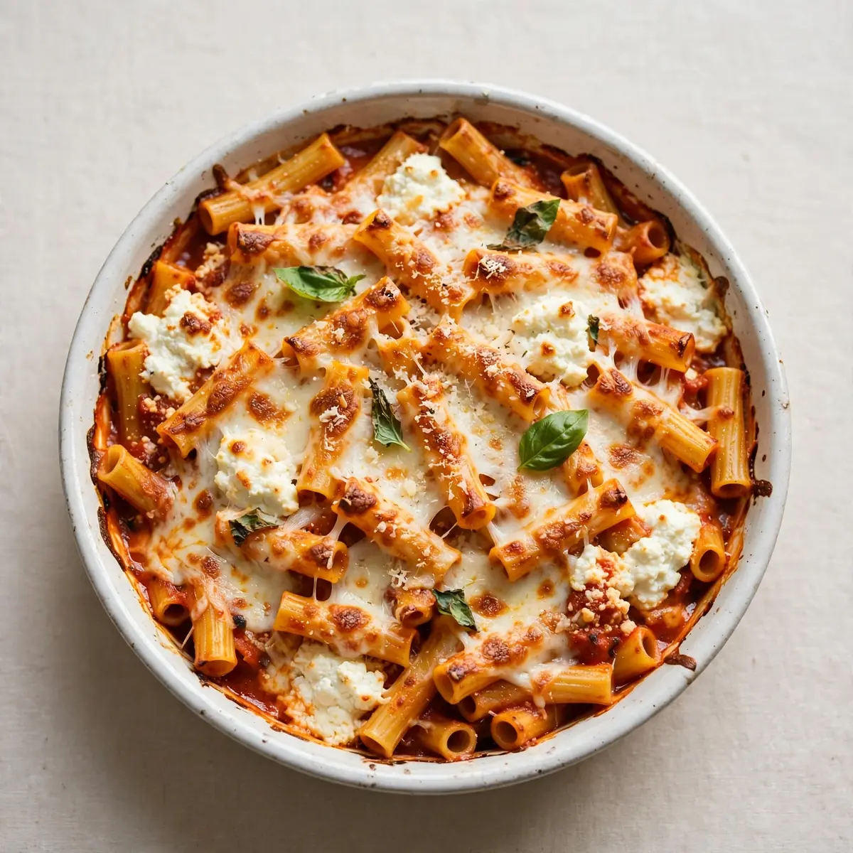Restauranttauglicher Klassischer Baked Ziti mit Ricotta und Mozzarella