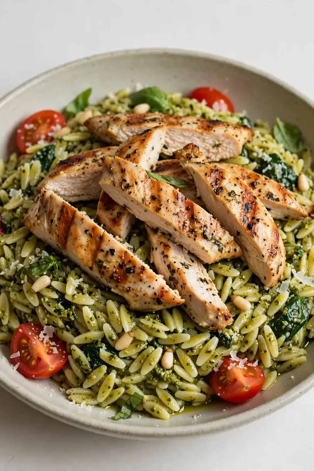Pesto Orzo and Grilled Chicken Bowl