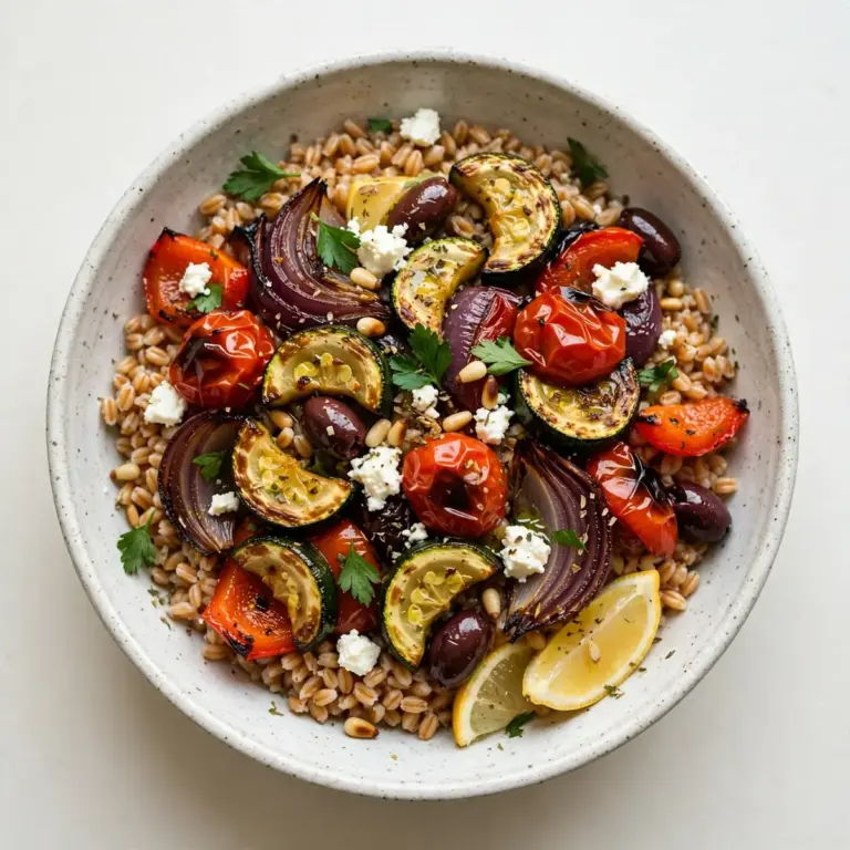 Restaurantwürdiges Mediterranes Farro-Roasted-Veggie-Bowl