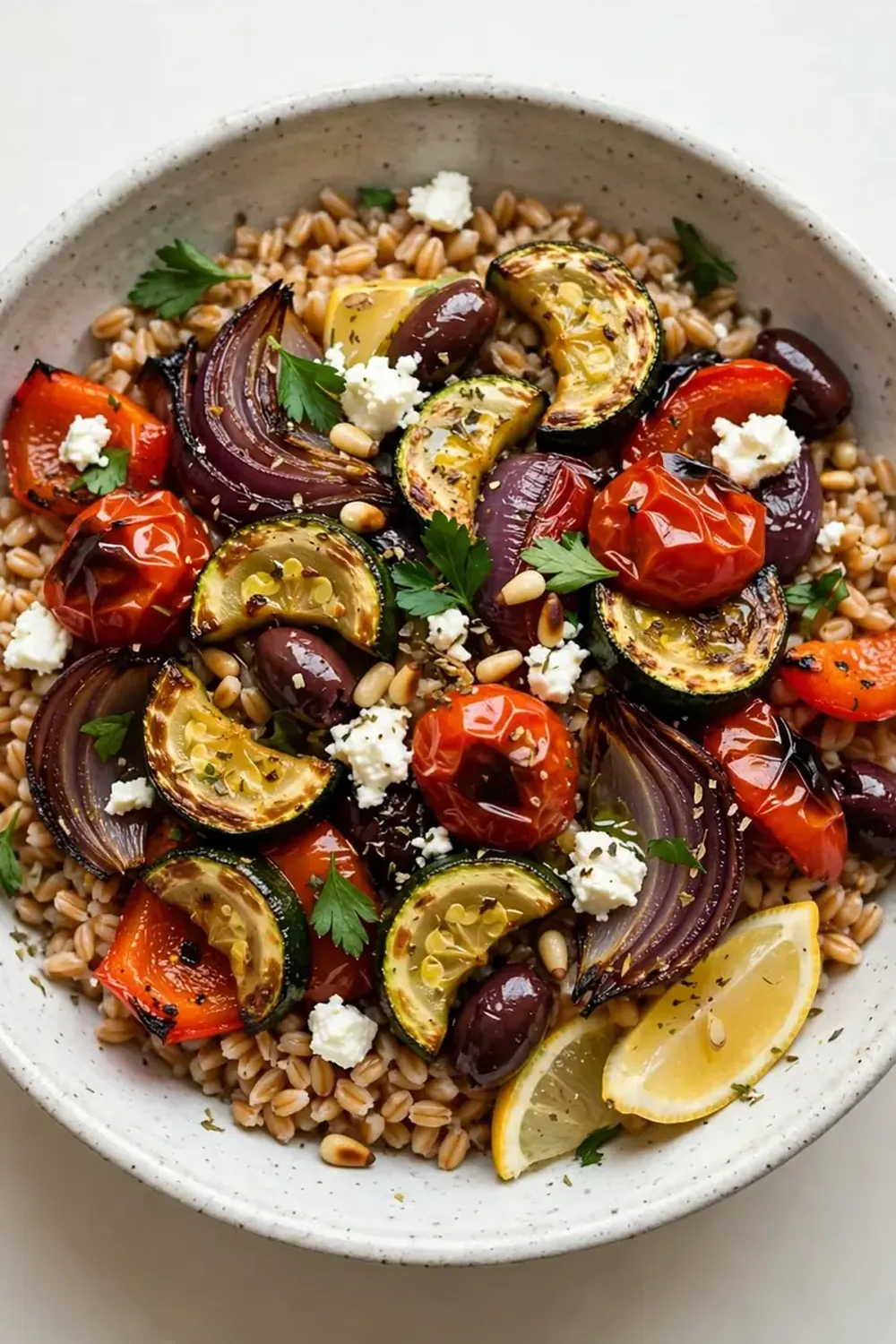 Mediterranean Farro and Roasted Veggie Bowl