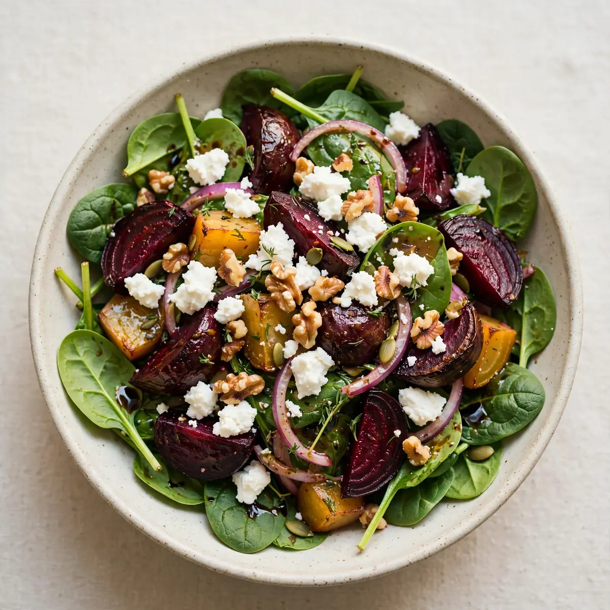 Röst-Bete-Spinat-Salat mit Ziegenkäse – Restaurant-Qualität für Gäste