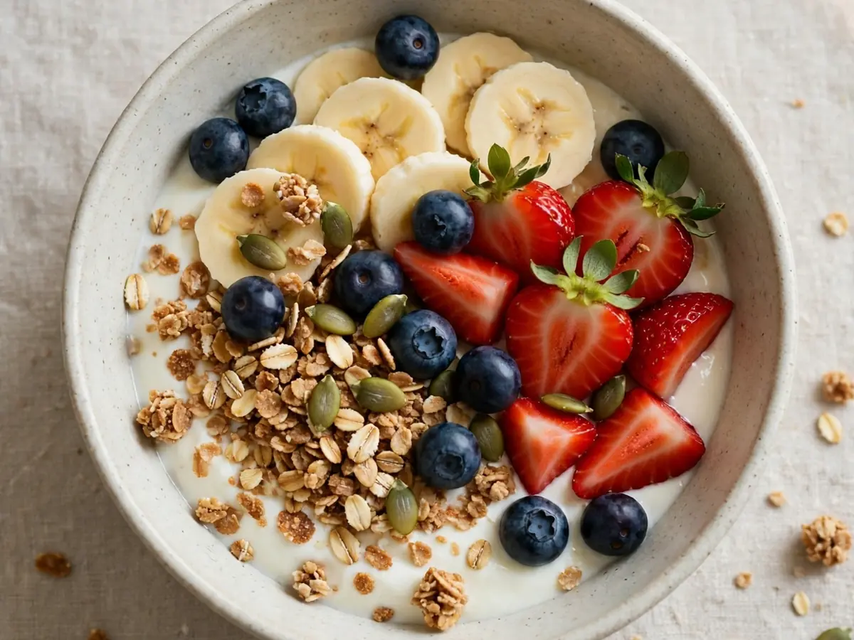 Schnelle Frühstücks-Bowls mit Joghurt und Toppings